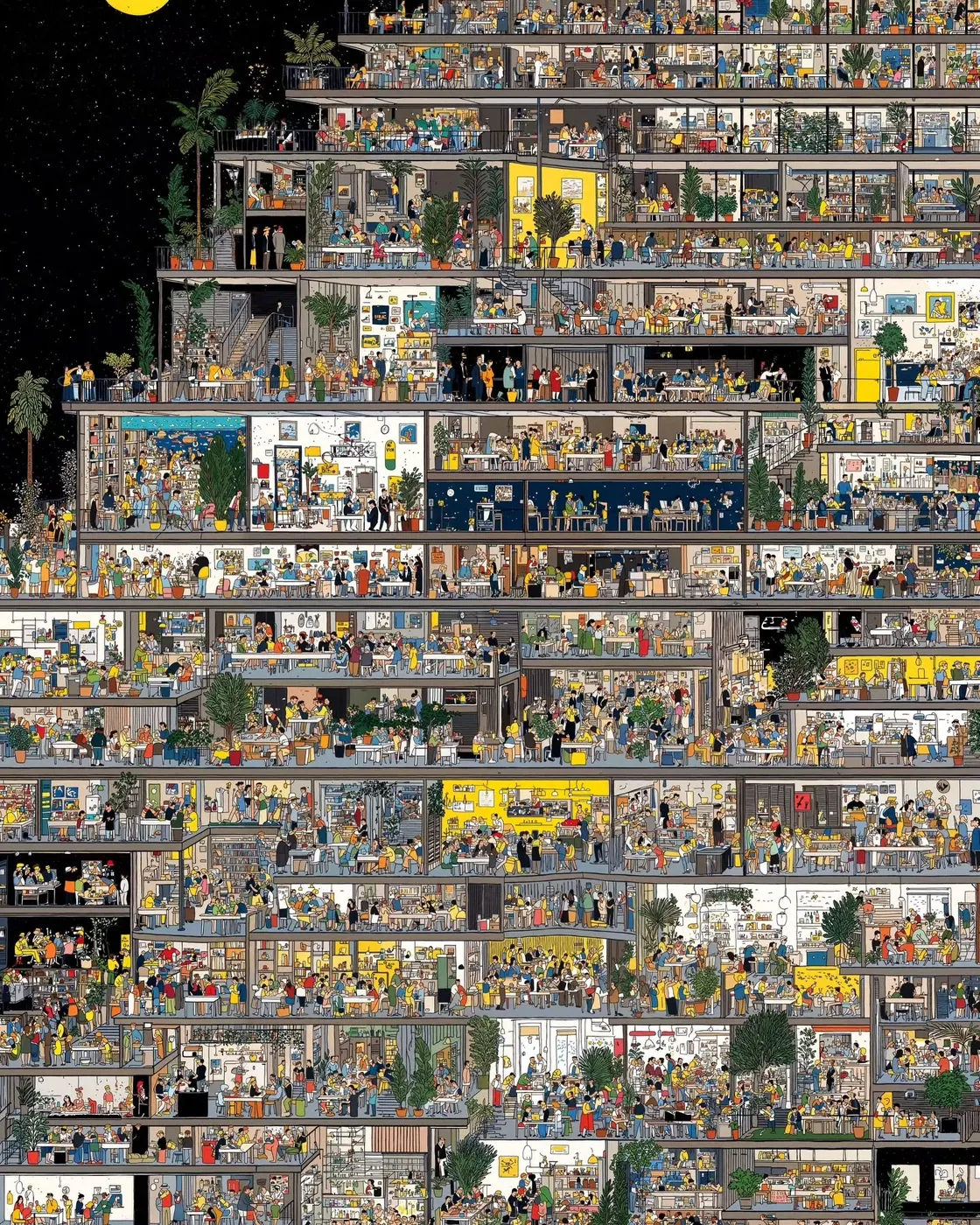 Cutaway grid of rooms